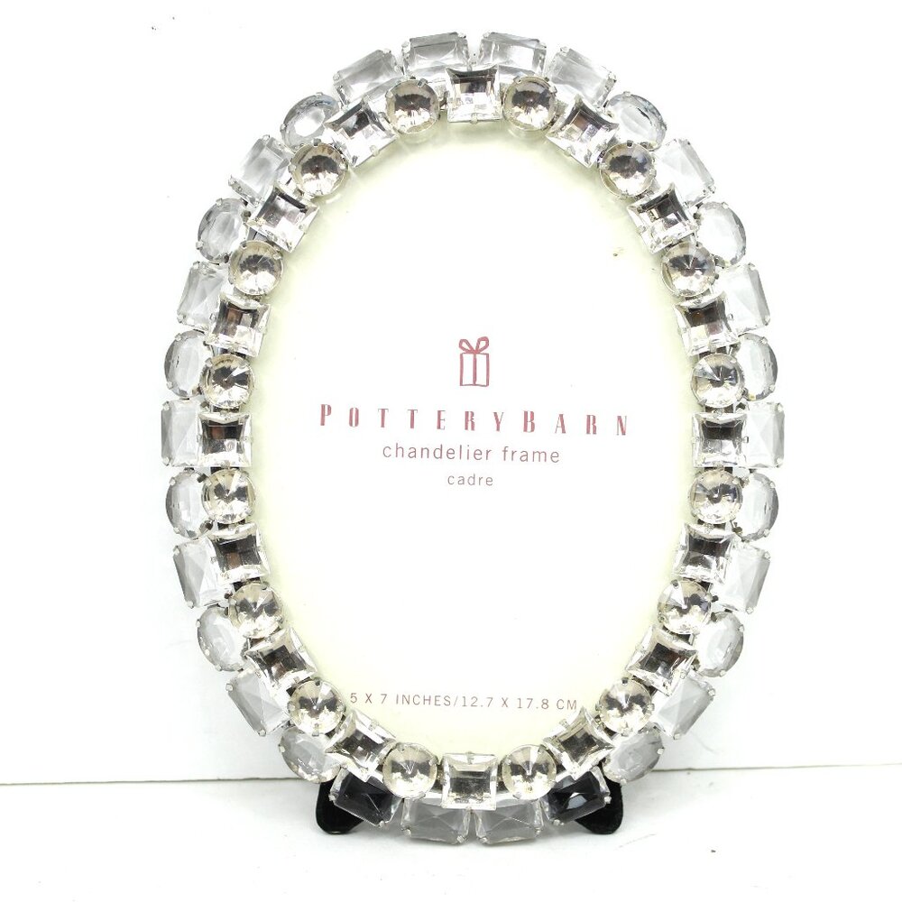 POTTERY BARN CHANDELIER FAUX CRYSTAL CLEAR JEWELED PICTURE OVAL FRAME 5X7